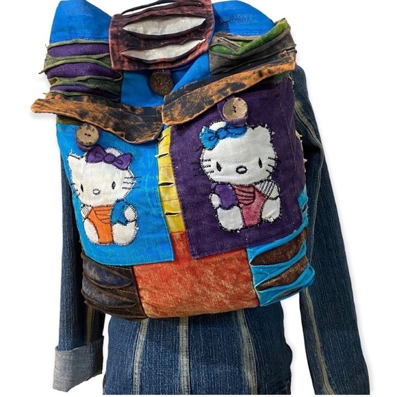 Festival Patchwork burlap Kantha bohemian Sustainable knapsack Large - Picture 5 of 8